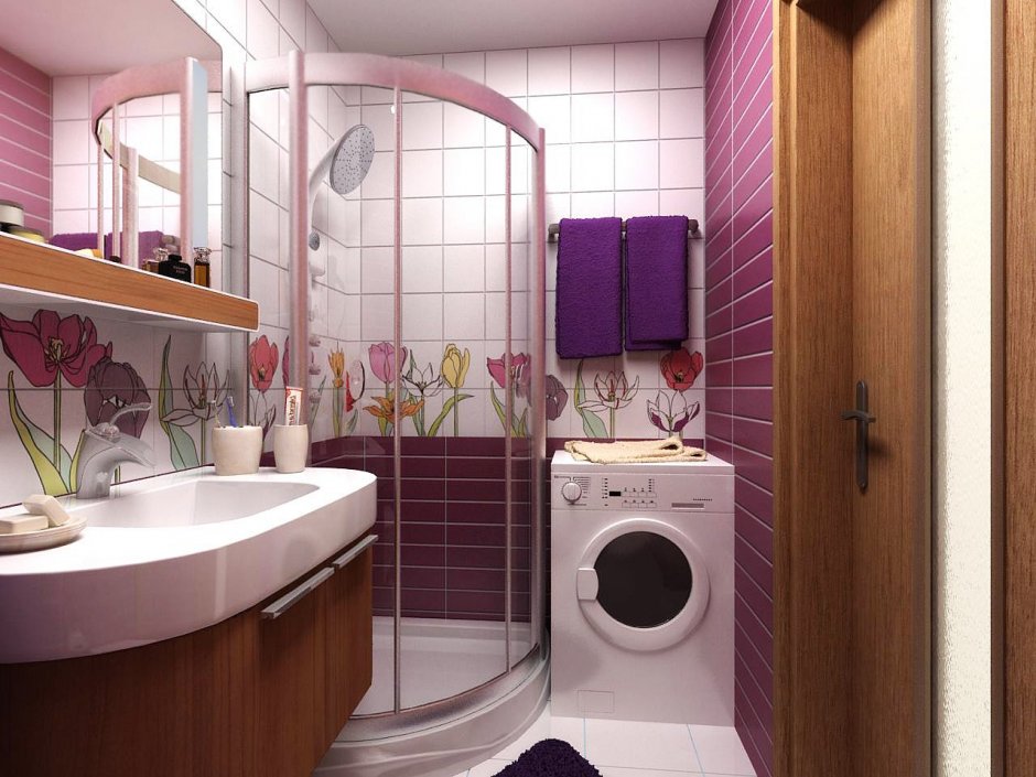 Цветовая гамма маленькой ванной комнаты с душевой кабиной