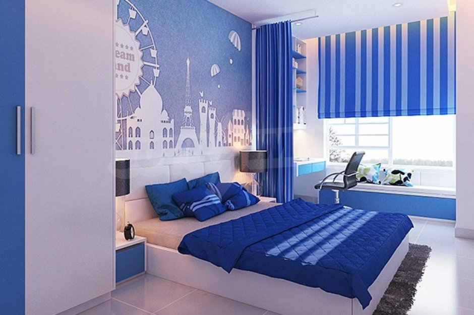 Комната для подростка в синем цвете