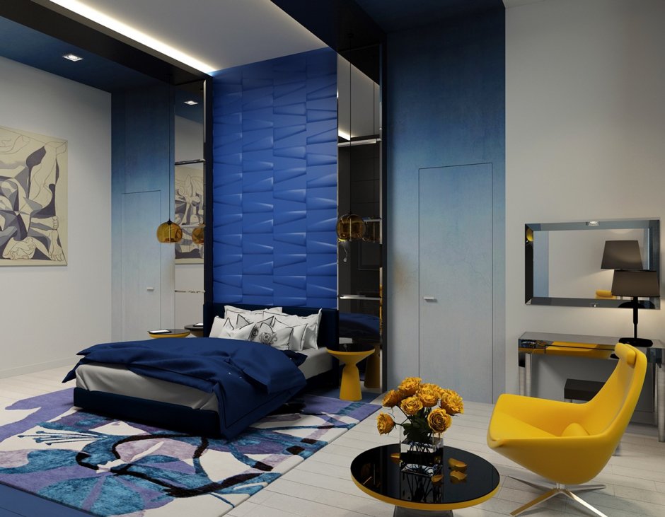 Серо синяя спальня для подростка