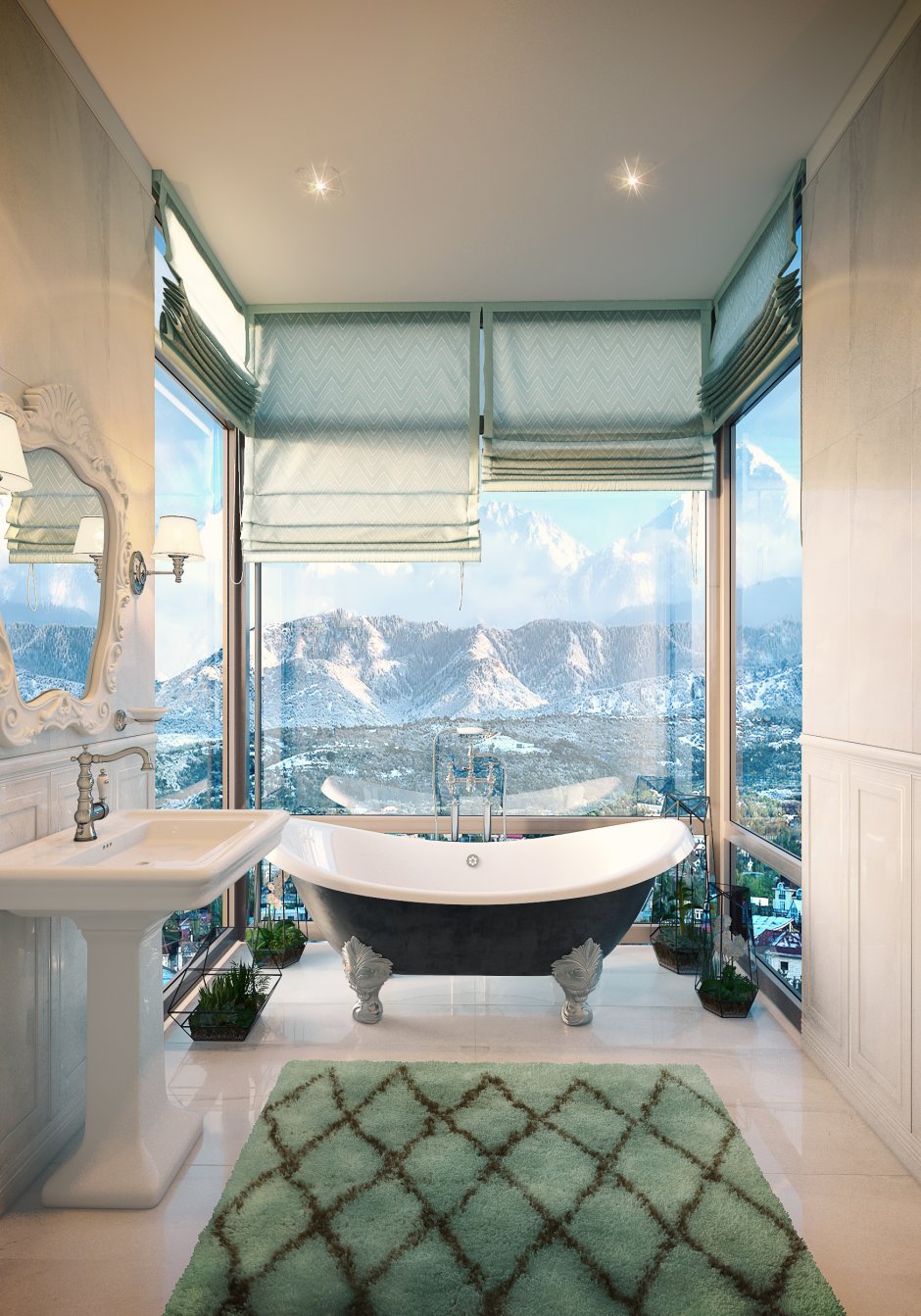 Ванная комната с видом на город