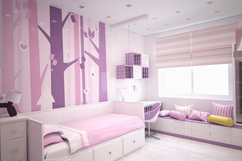 Сиренево розовая детская комната