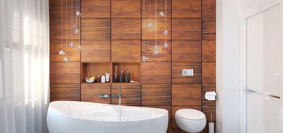 Деревянные панели в ванной комнате (34 фото)