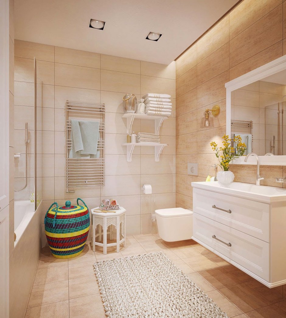 Интерьер ванной комнаты в пастельных тонах
