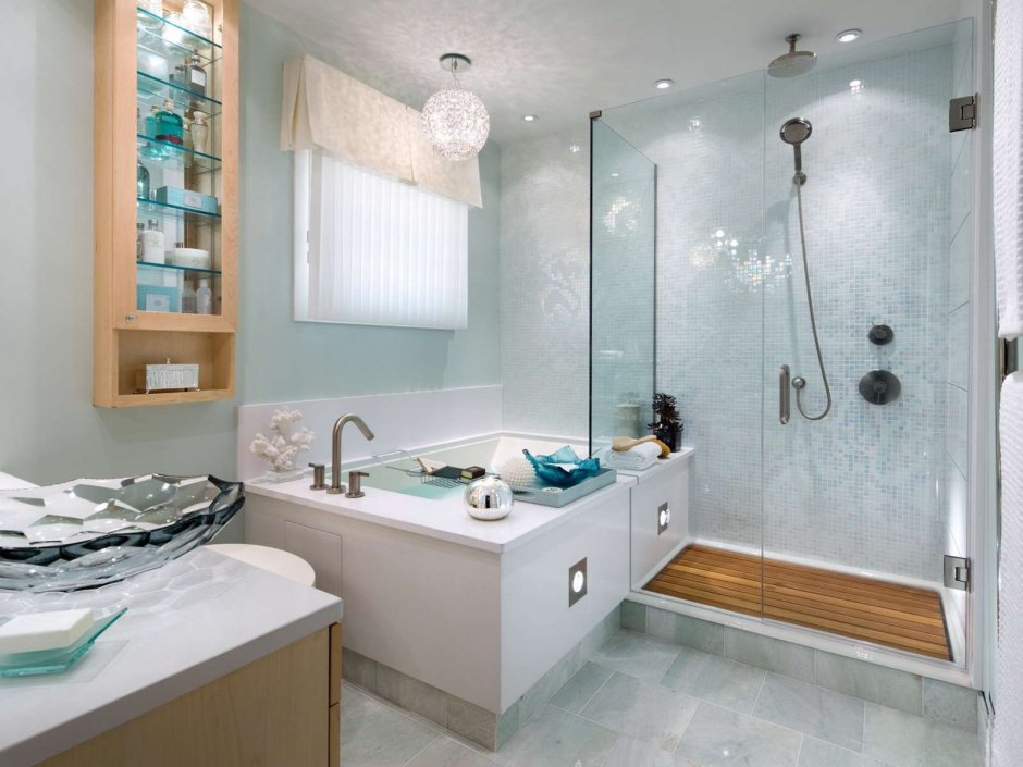Модный дизайн ванной комнаты 2021г с ванной и душевой фото