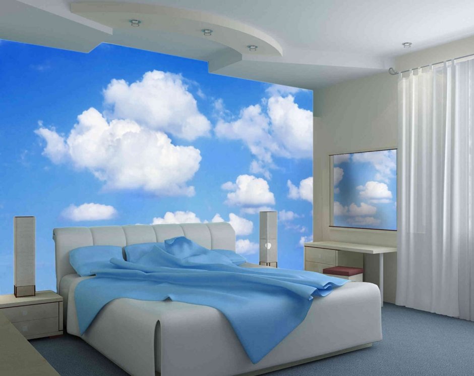 Спальня с потолком небо с облаками