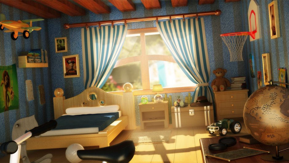 Детская комната мультяшная с окном