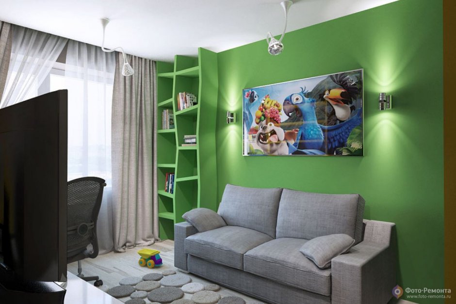 Серо зеленая детская комната