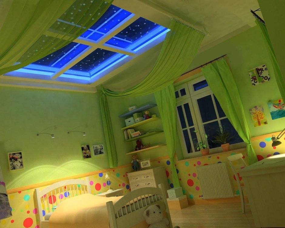 Детская комната сеткк на потоллк