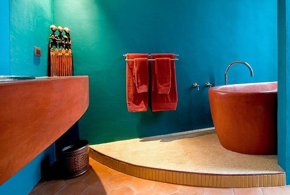 Терракотовый цвет в интерьере ванной