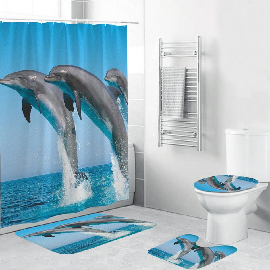 Штора для ванной комнаты "дельфины"