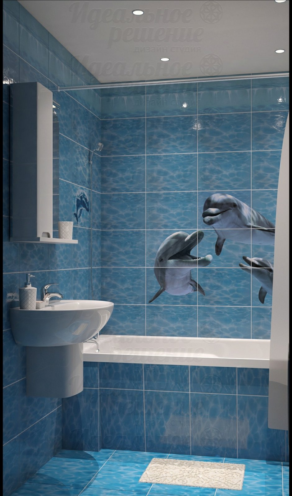 3 D пол для ванной комнаты Дельфин