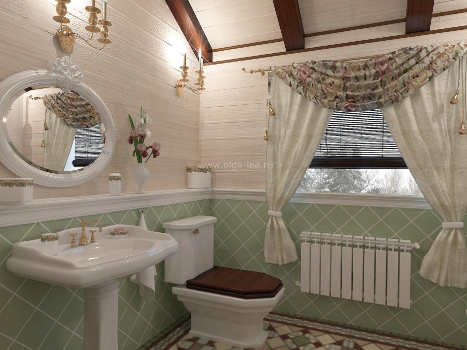 Ванная в стиле Прованс в деревянном доме