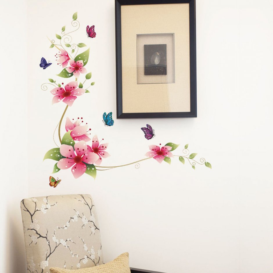 Наклейка на стену цветочные горшки