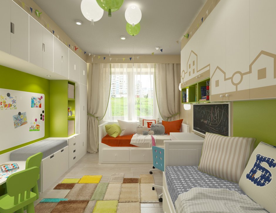 Планировка детской комнаты прямоугольной