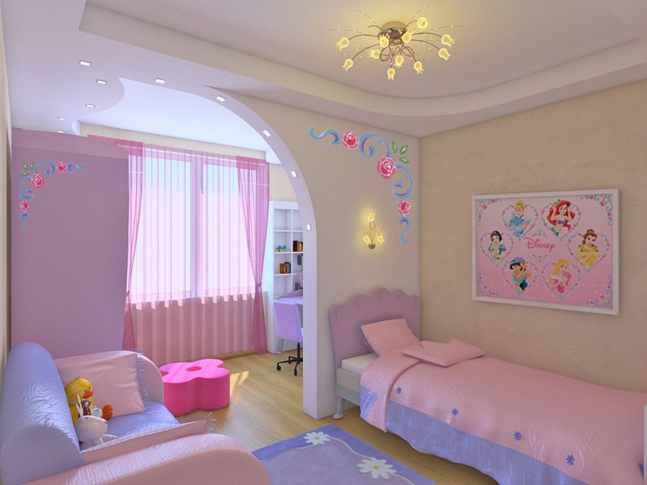 Зонирование детской комнаты для девочки