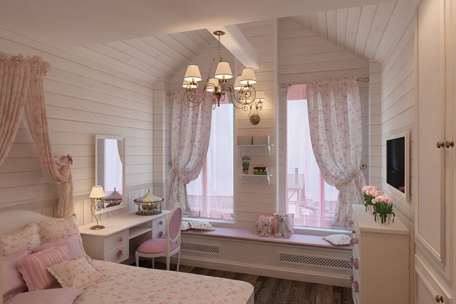 Спальня в брусовом доме в стиле Прованс