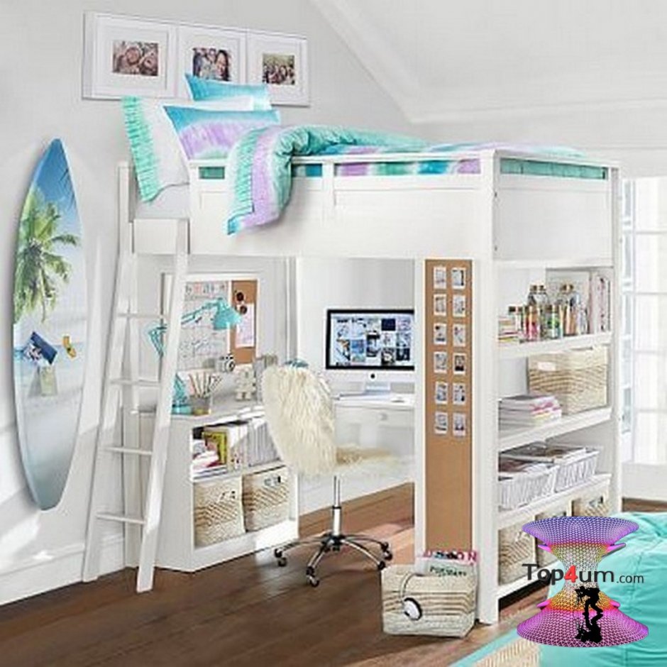 Двухэтажная детская комната для девочки подростка