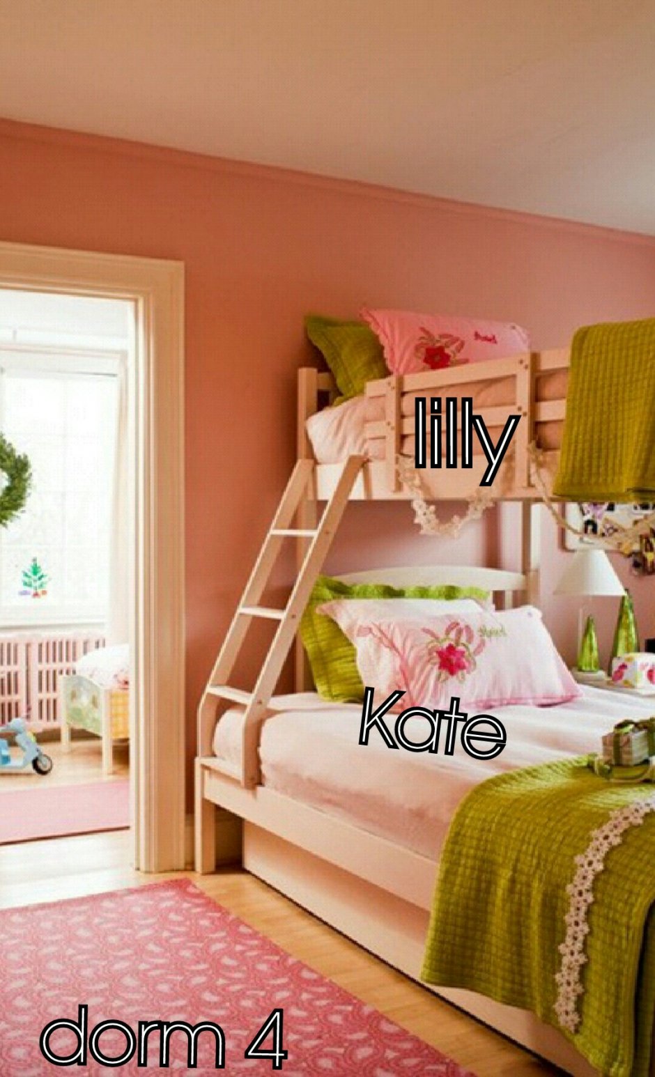 Комната для девочки в зелено-розовых тонах