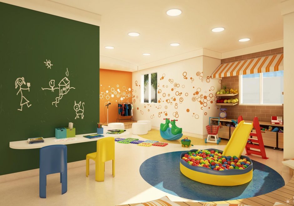 Интерьер игровой комнаты Монтессори в детском центре