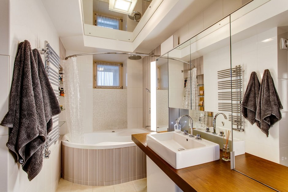 Дизайн интерьера прямоугольной ванной комнаты