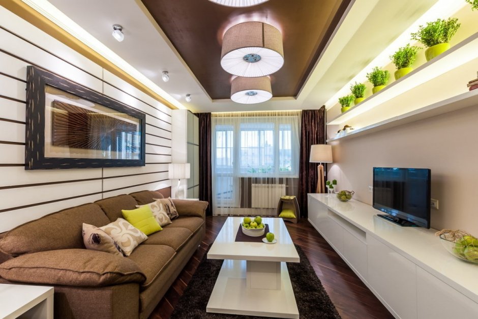 Узкая гостиная интерьер