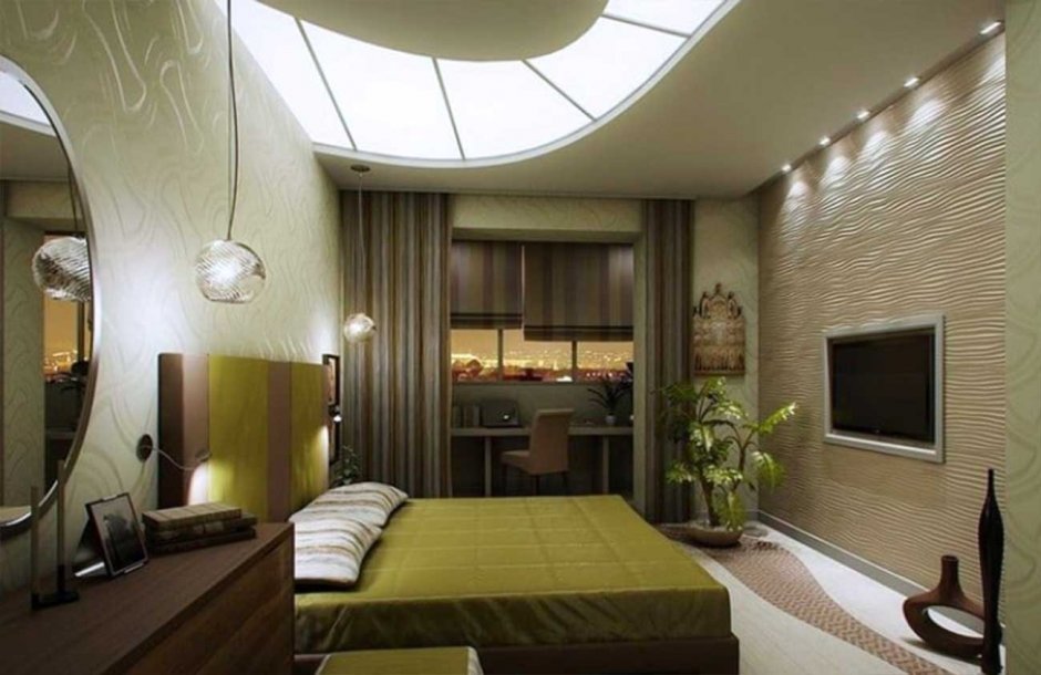 Спальня с выходом на балкон узкая длинная