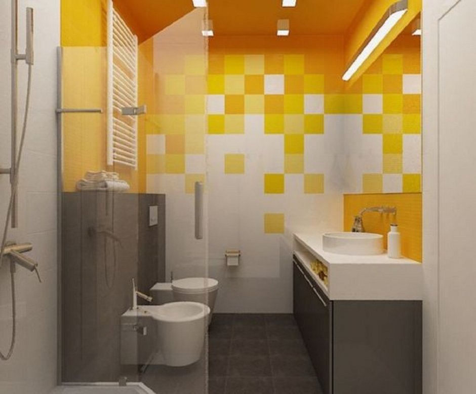 Желто серая ванная комната