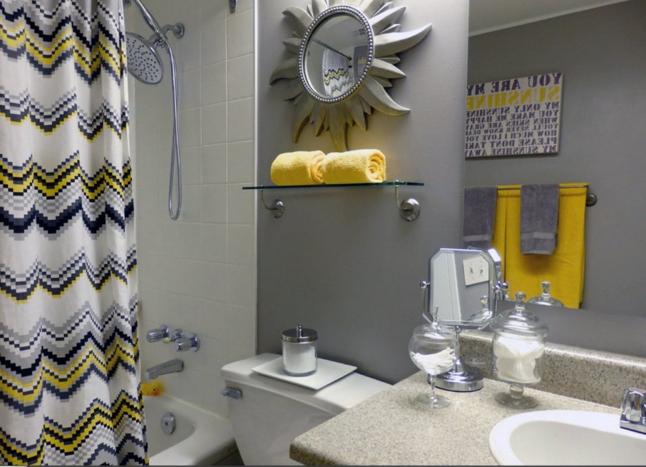 Желто серая ванная комната (35 фото)