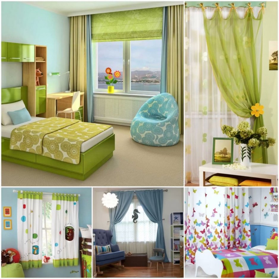 Зеленые шторы в детскую комнату (34 фото)