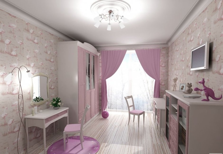 Комната для девочки в розово бежевых тонах
