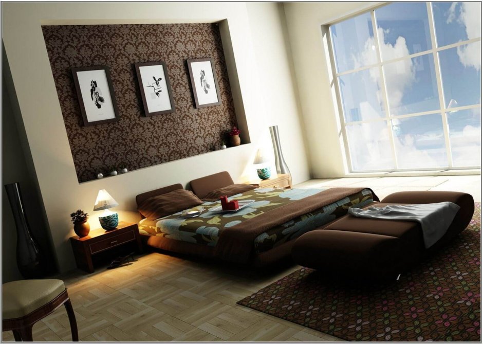 Ковер под коричневую мебель фото в интерьере спальни
