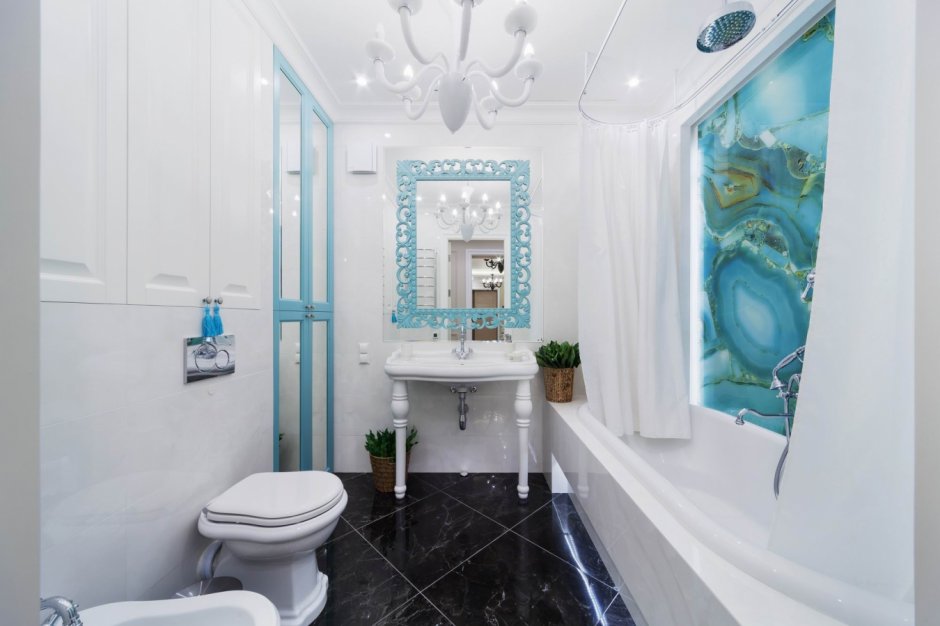 Голубая ванная комната в хрущевке (32 фото)