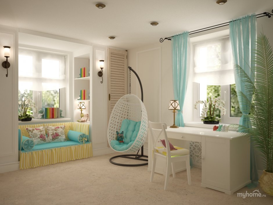 Просторная спальня с детской в средиземноморском стиле