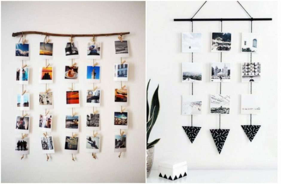 Как красиво украсить комнату фотографиями и верёвками