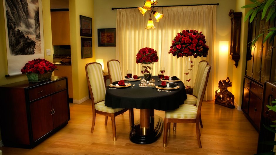 Украшение комнаты для романтического ужина