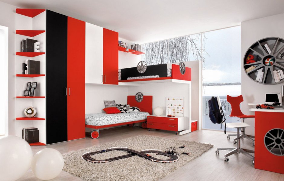Красно белая комната для подростка
