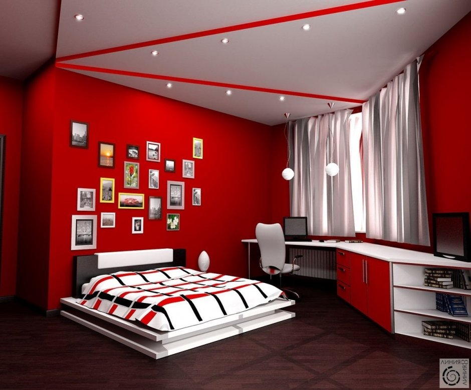 Черно красный интерьер комнаты подростка