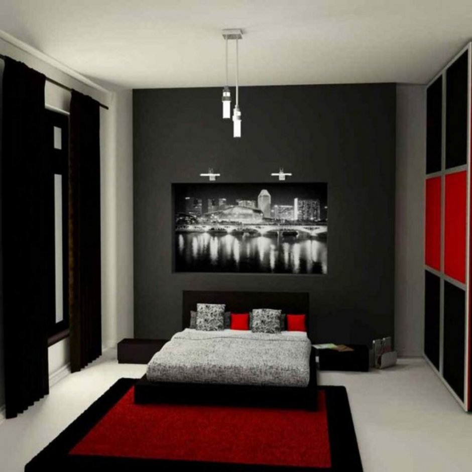 Спальня в черно красных тонах