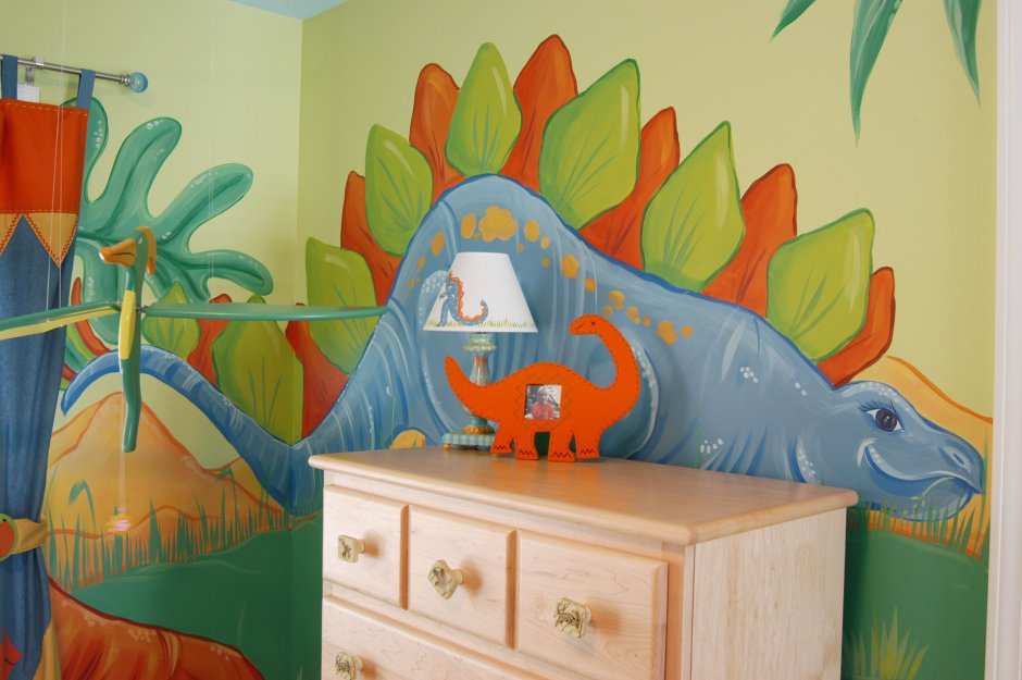 Динозавры на стене в детской комнате своими