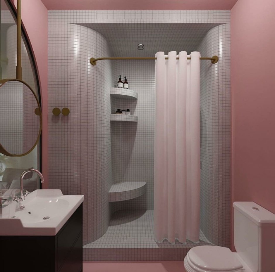 Серо розовая ванная