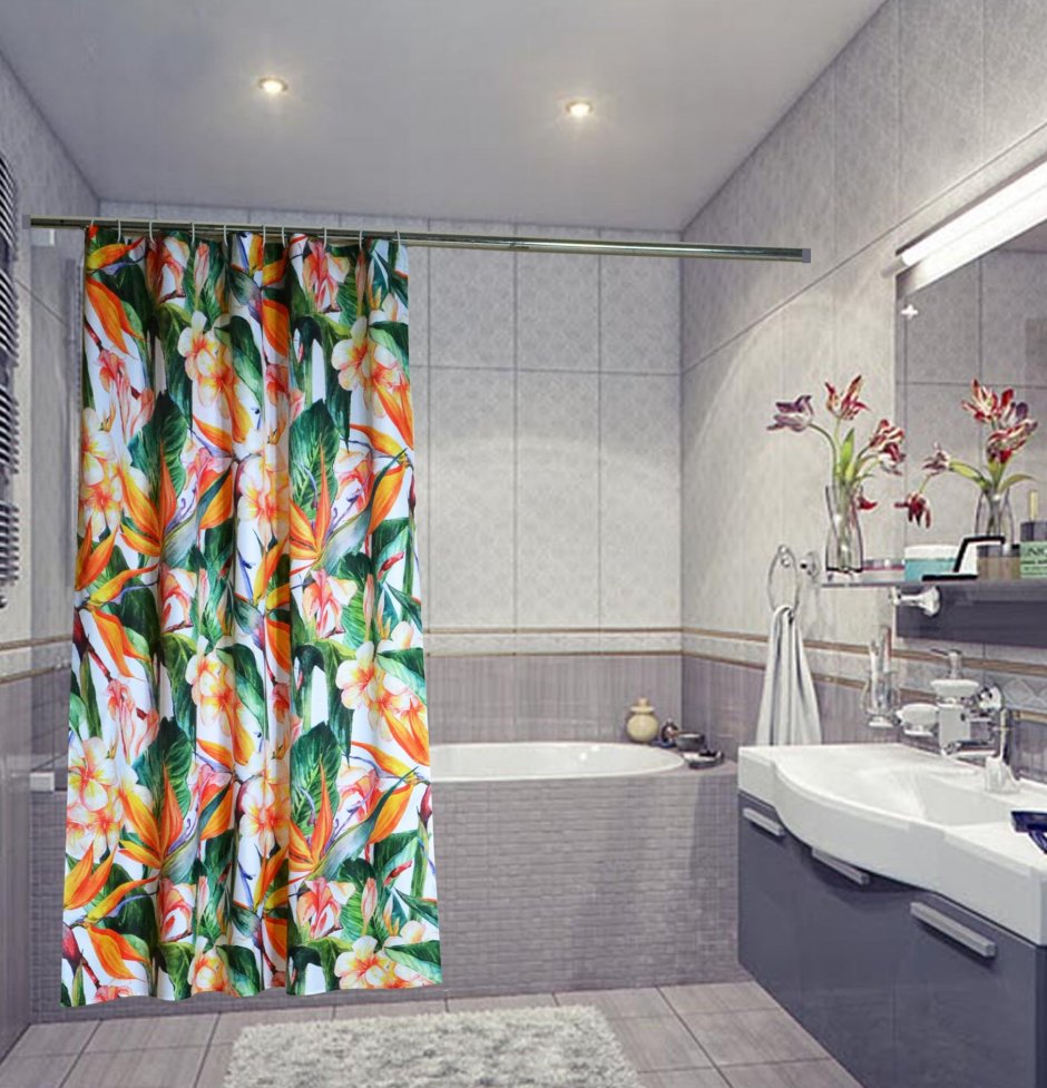 Дизайн ванной комнаты со шторкой