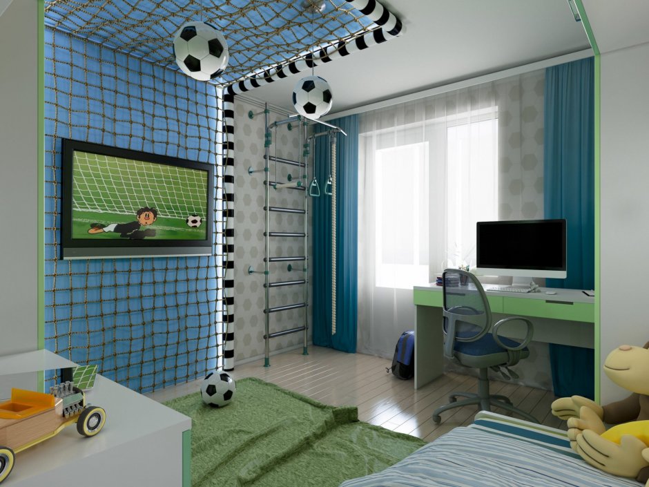 Спальня для мальчика в футбольном стиле
