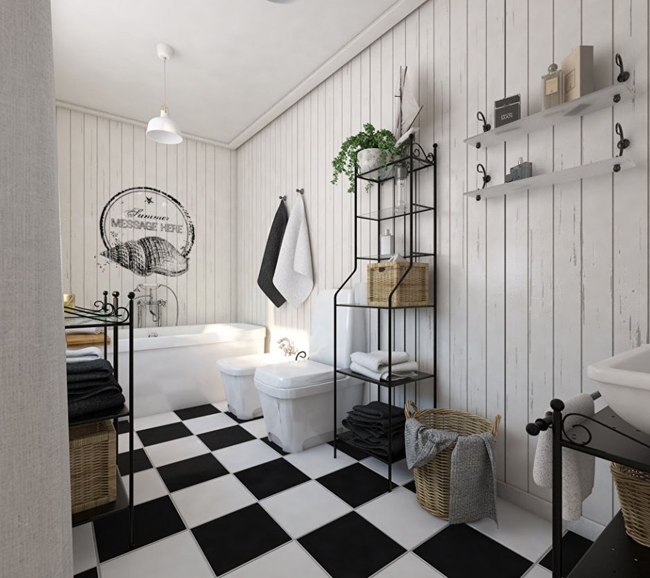 Ванная комната в скандинавском стиле черно белая
