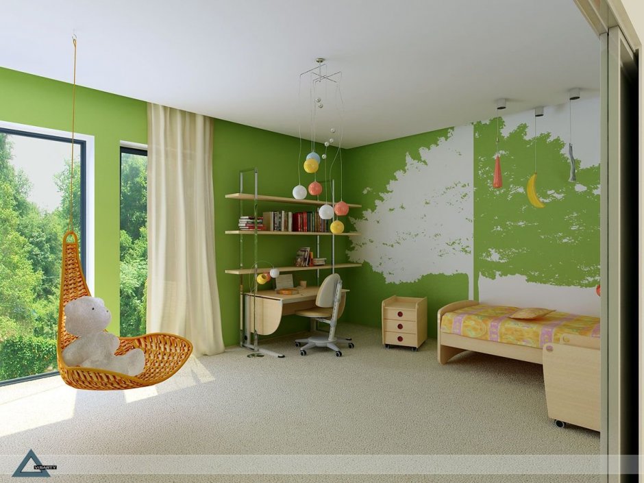 Детская комната в светло зеленых тонах