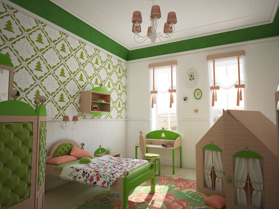 Интерьер детской комнаты в зеленых тонах