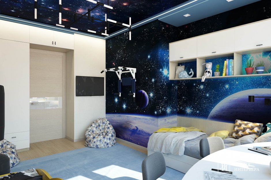 Комната светлая детская в космическом стиле