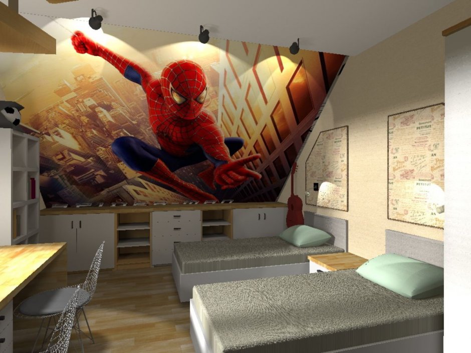 Комната для подростка мальчика с человеком пауком