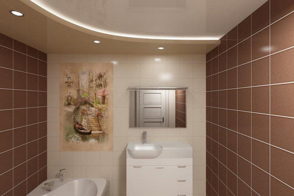 Двухуровневый потолок в ванной комнате (34 фото)