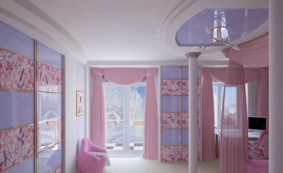 Комната для девочки 10 лет с большими окнами