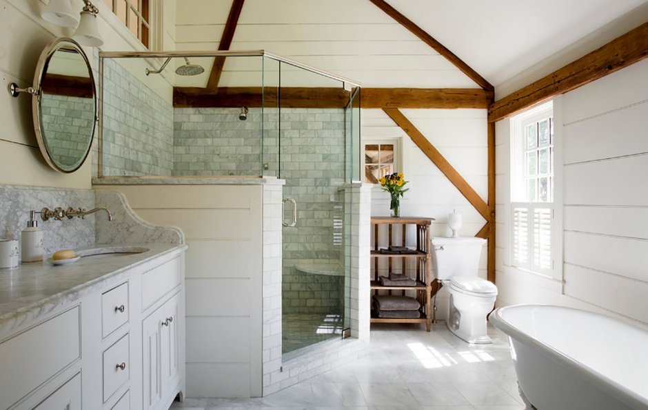 Ванная комната с душевой кабиной из плитки стиль Прованс